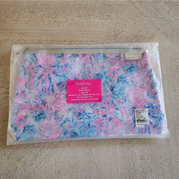 Lilly Pulitzer Pink and Blue Floral  Pouch - Picture 1 of 3